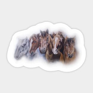 Beautiful herd of horses acrylic painting Sticker